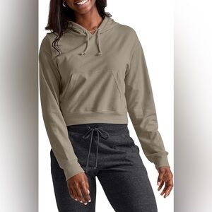 Hanes Originals Women's French Terry Cropped Hoodie Oregano Heather Medium NWT